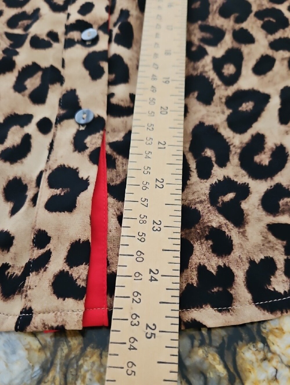 ODDI Leopard Print Button-Up Blouse with Red Cuff Detail. Size S - Picture 6 of 6
